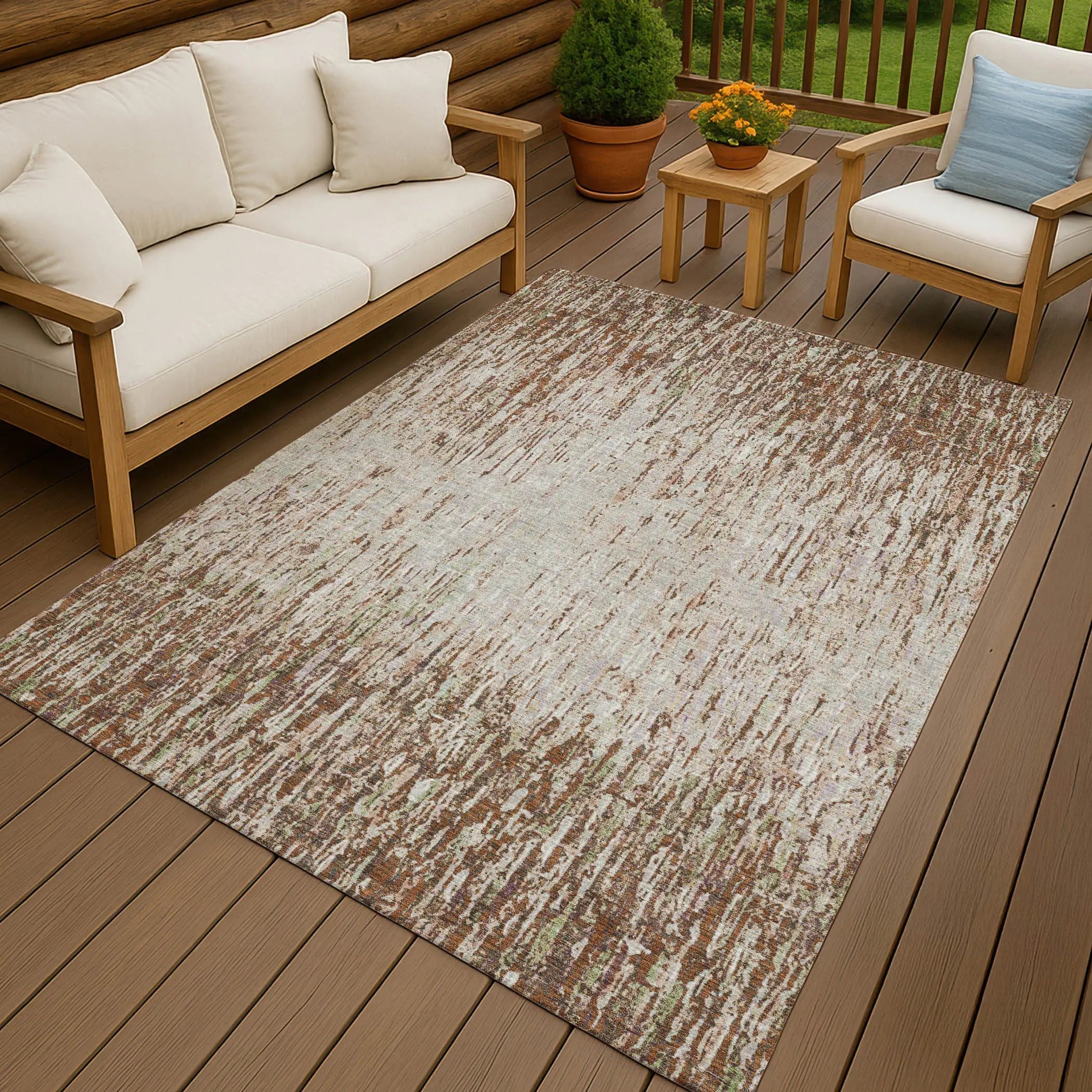 8' X 10' Orange And Copper Striped Washable Indoor Outdoor Area Rug Homeroots Outdoor