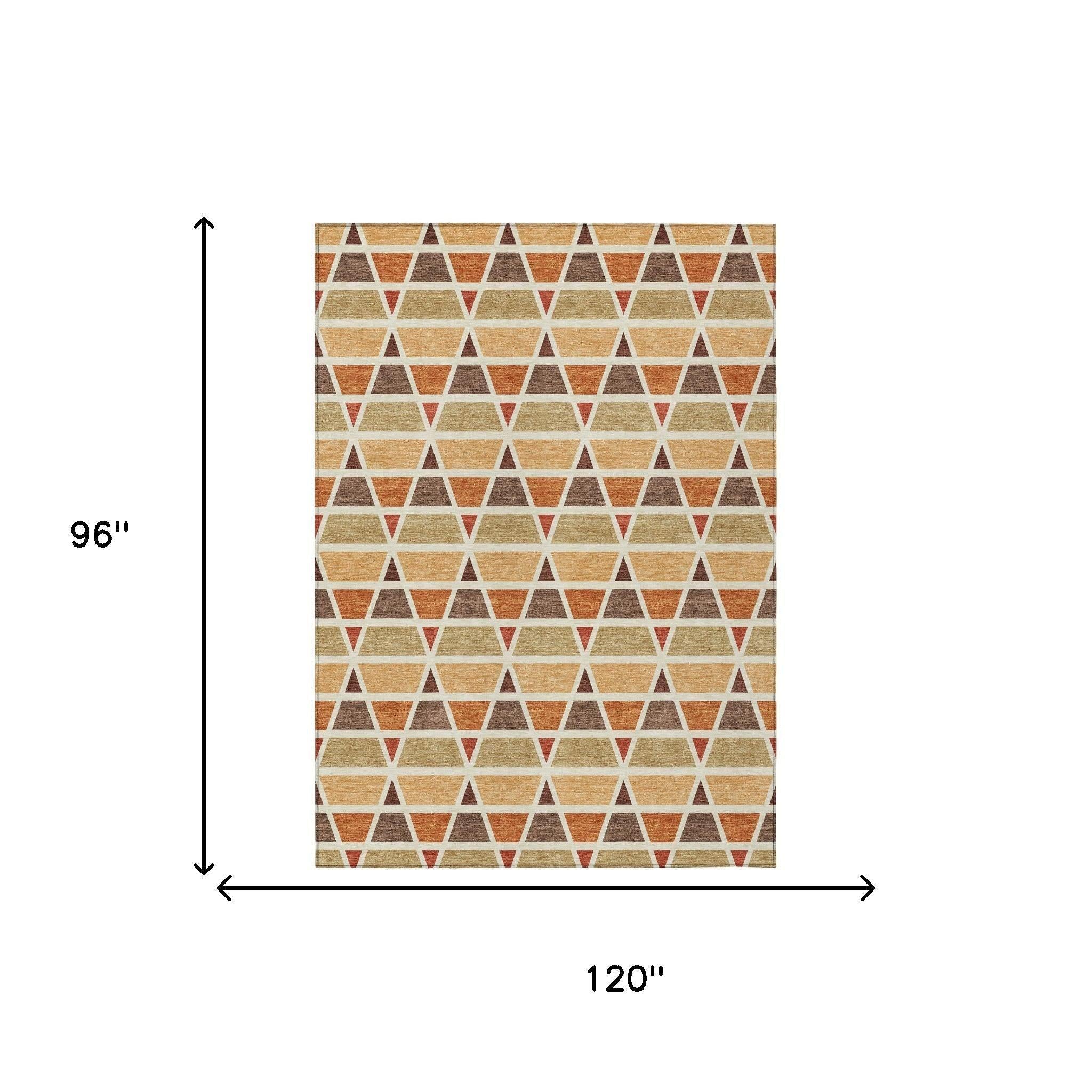 8' X 10' Orange And Cream Geometric Washable Indoor Outdoor Area Rug Homeroots Outdoor