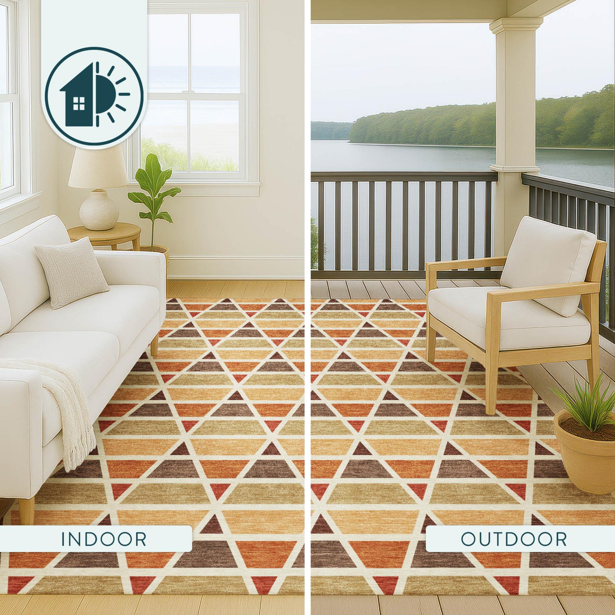 8' X 10' Orange And Cream Geometric Washable Indoor Outdoor Area Rug Homeroots Outdoor