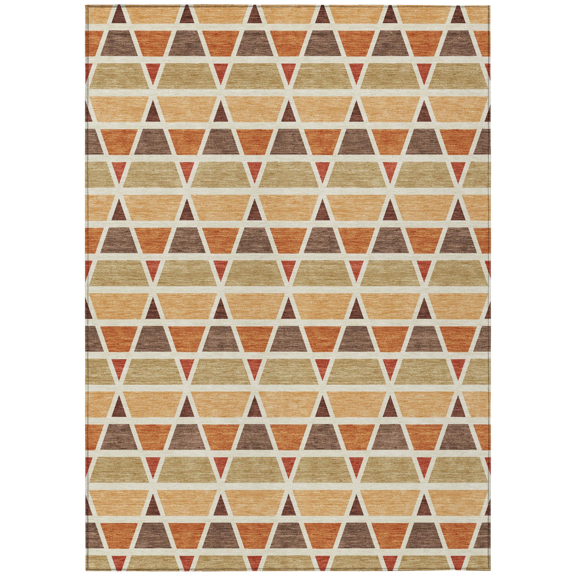 8' X 10' Orange And Cream Geometric Washable Indoor Outdoor Area Rug Homeroots Outdoor