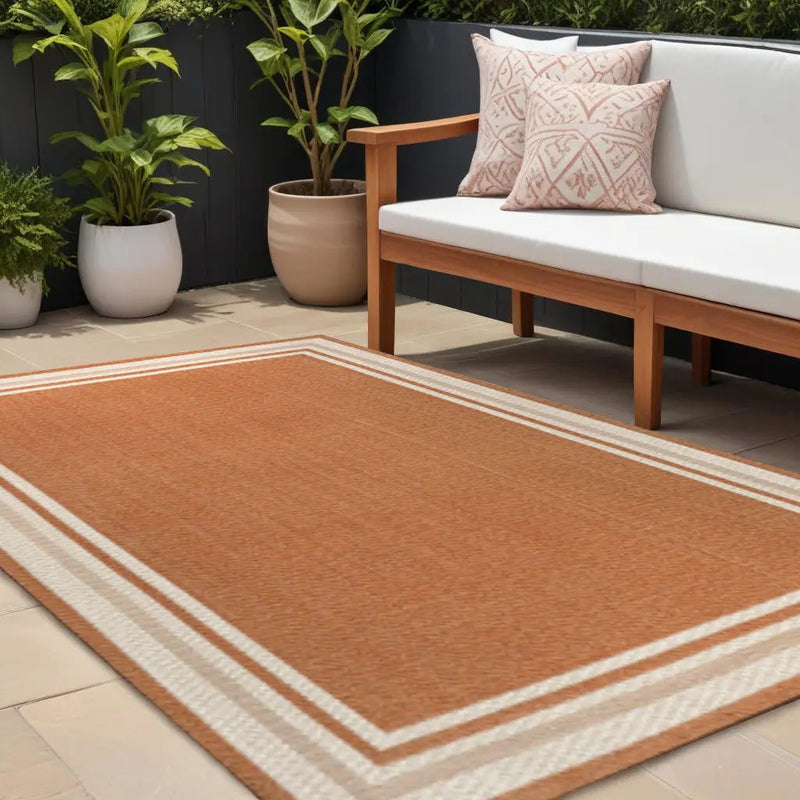 8' X 10' Orange And Cream Indoor Outdoor Area Rug Homeroots Outdoor