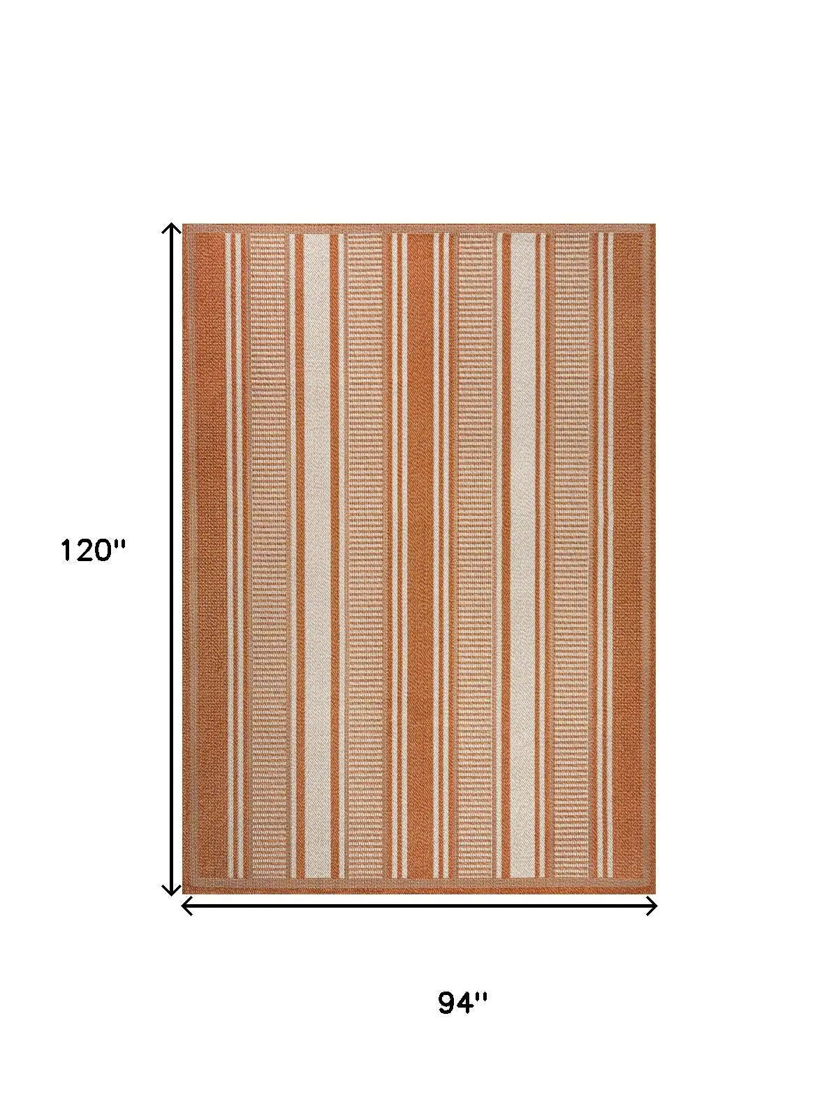 8' X 10' Orange And Cream Striped Indoor Outdoor Area Rug Homeroots Outdoor