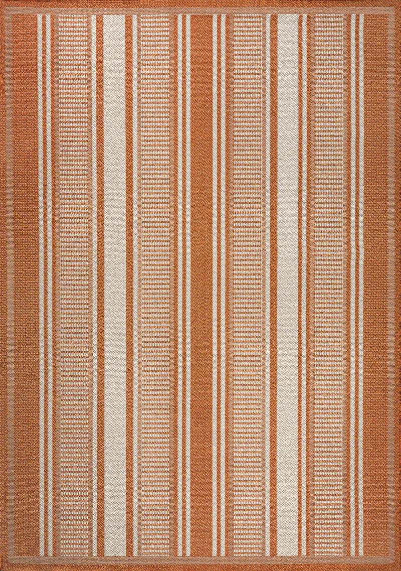 8' X 10' Orange And Cream Striped Indoor Outdoor Area Rug Homeroots Outdoor