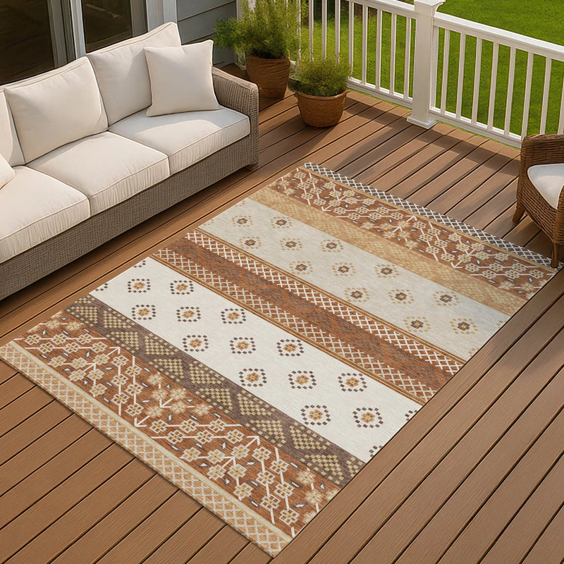 8' X 10' Orange And Denim Blue Striped Washable Indoor Outdoor Area Rug Homeroots Outdoor