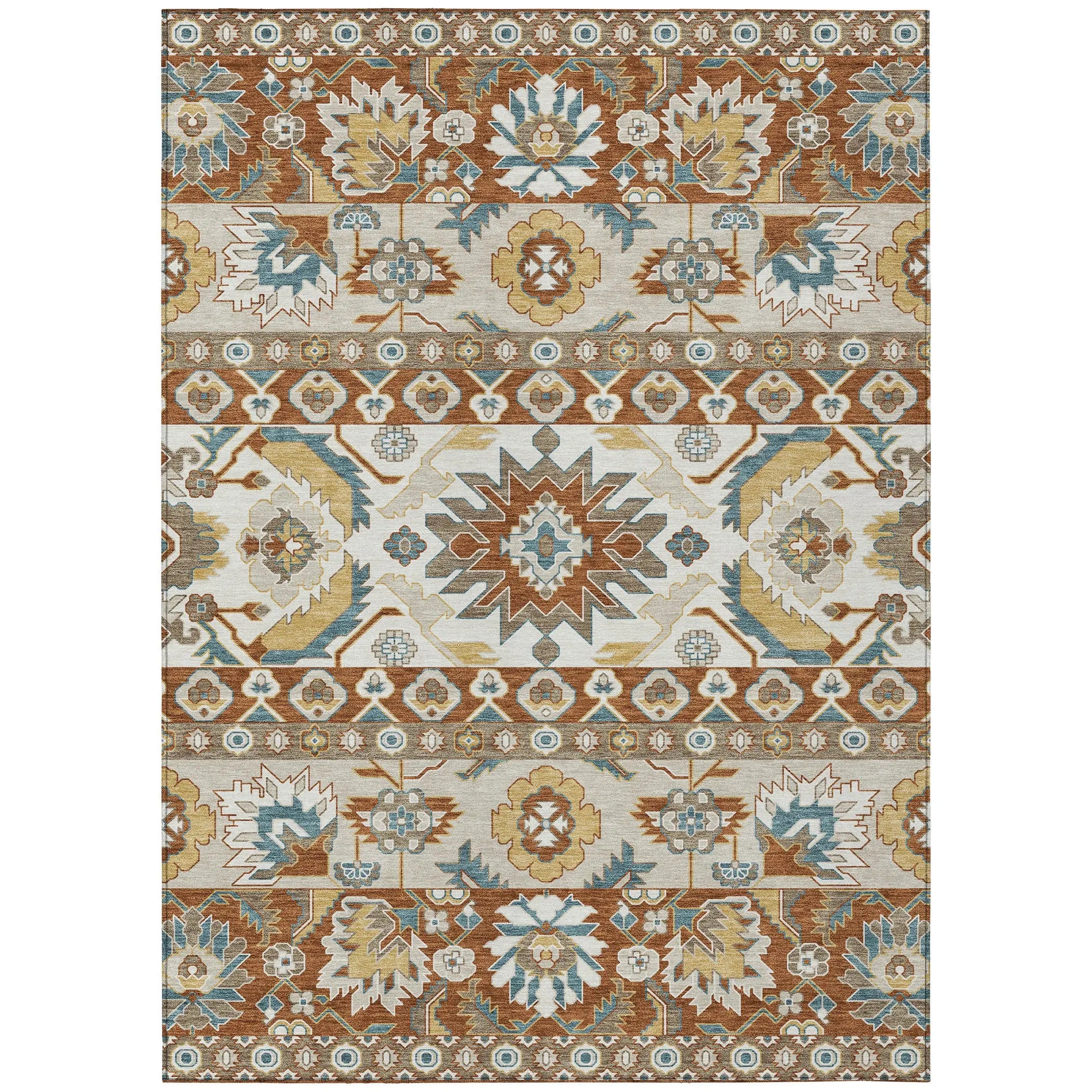 8' X 10' Orange And Gold Cactus Washable Indoor Outdoor Area Rug Homeroots Outdoor