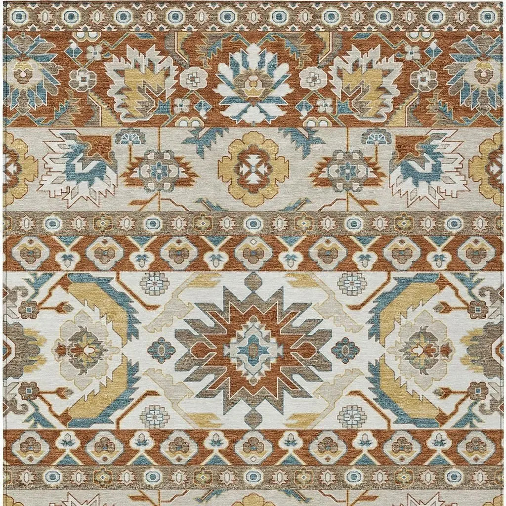 8' X 10' Orange And Gold Cactus Washable Indoor Outdoor Area Rug Homeroots Outdoor