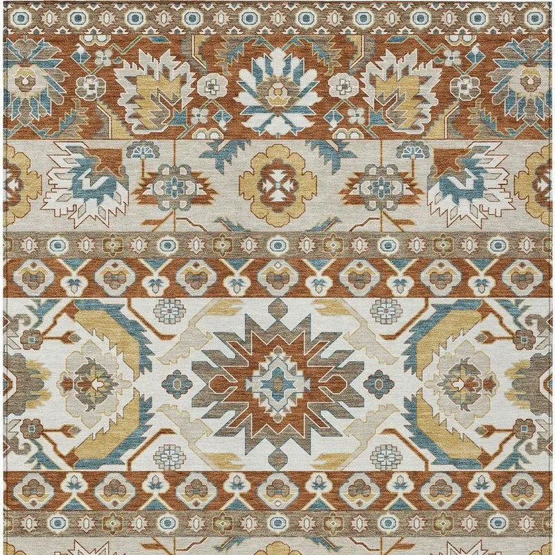 8' X 10' Orange And Gold Cactus Washable Indoor Outdoor Area Rug Homeroots Outdoor