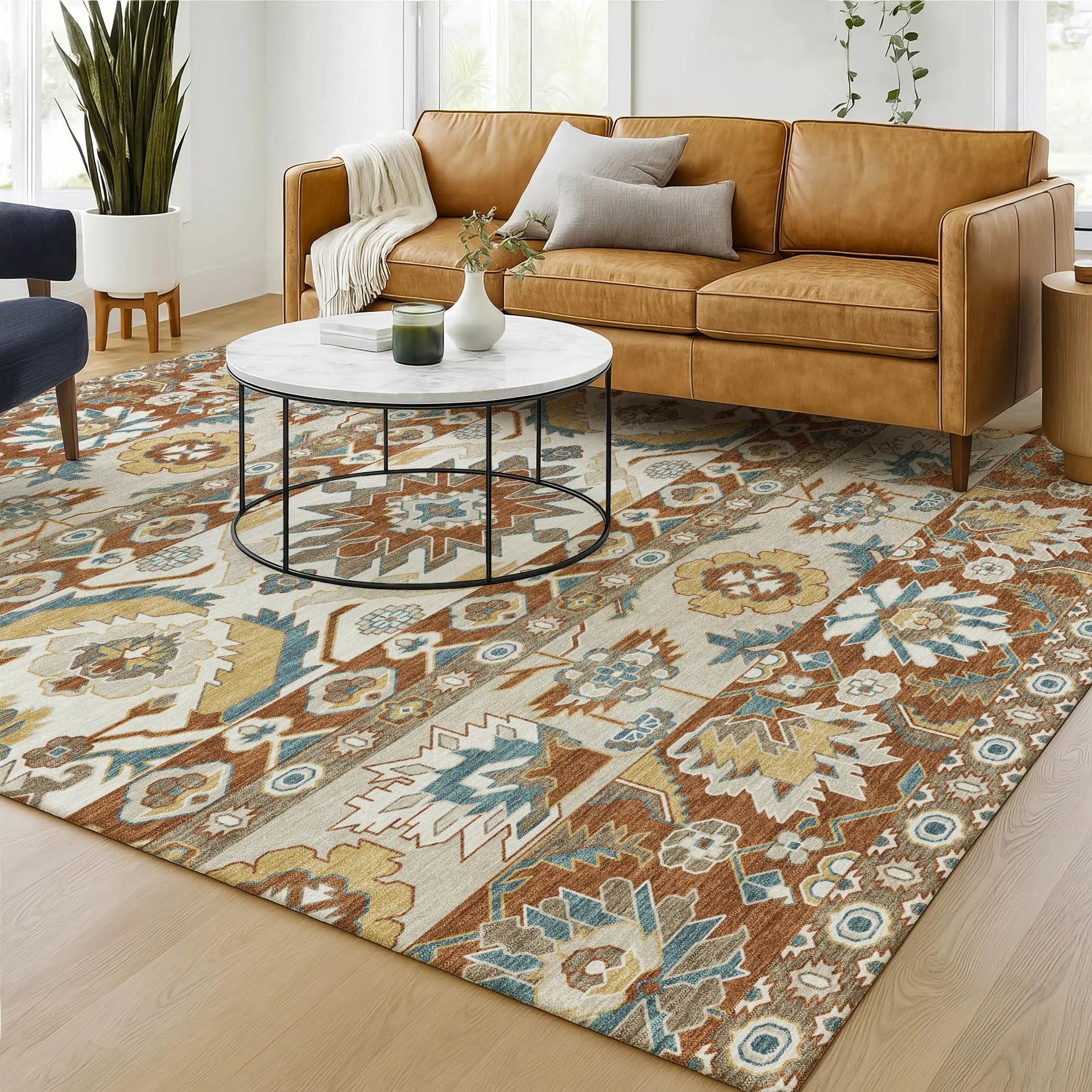 8' X 10' Orange And Gold Cactus Washable Indoor Outdoor Area Rug Homeroots Outdoor