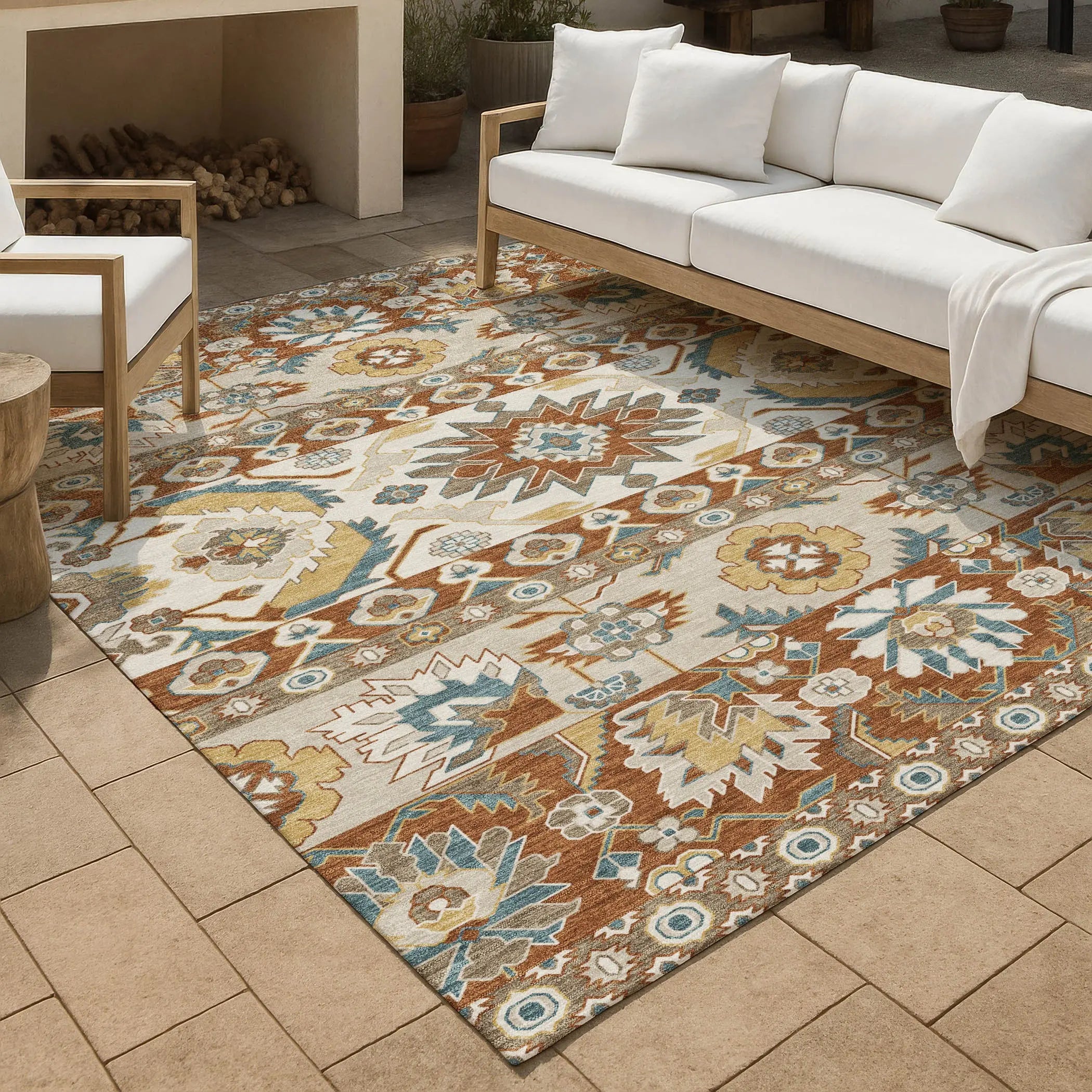 8' X 10' Orange And Gold Cactus Washable Indoor Outdoor Area Rug Homeroots Outdoor