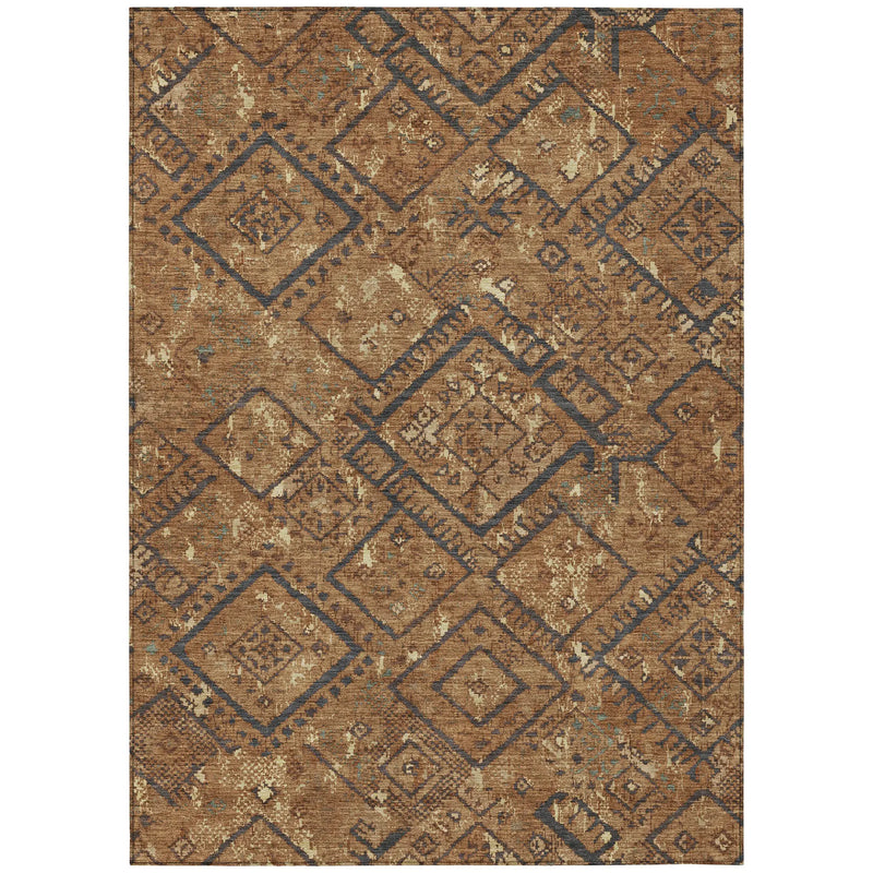 8' X 10' Orange And Gold Geometric Washable Indoor Outdoor Area Rug Homeroots Outdoor