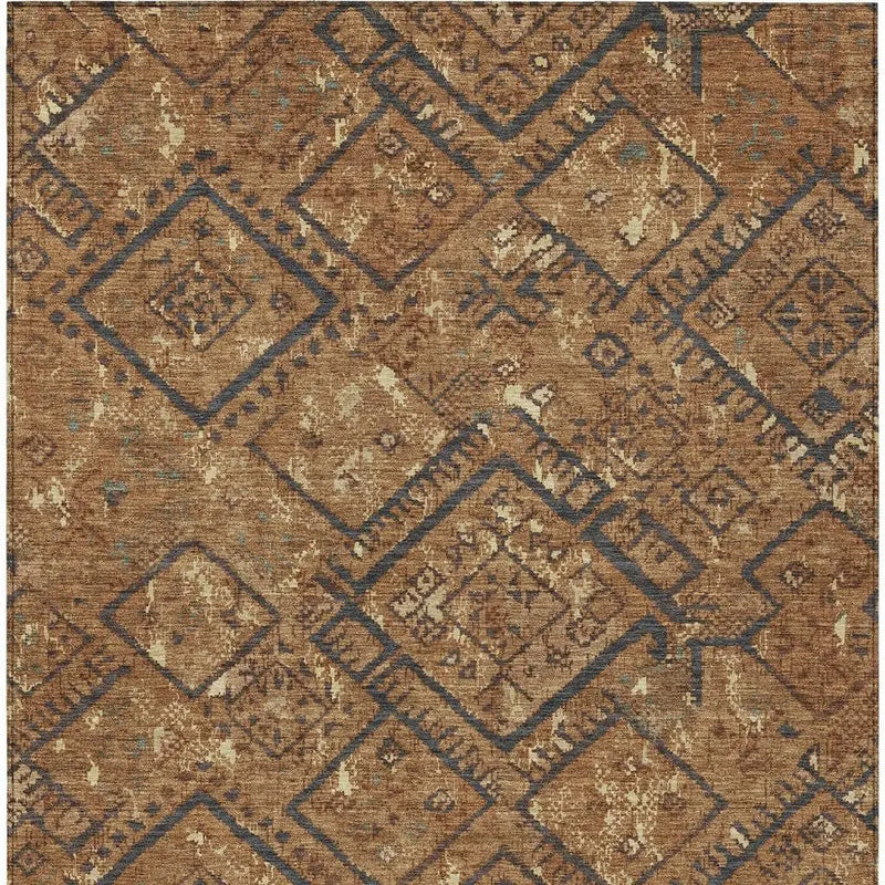 8' X 10' Orange And Gold Geometric Washable Indoor Outdoor Area Rug Homeroots Outdoor