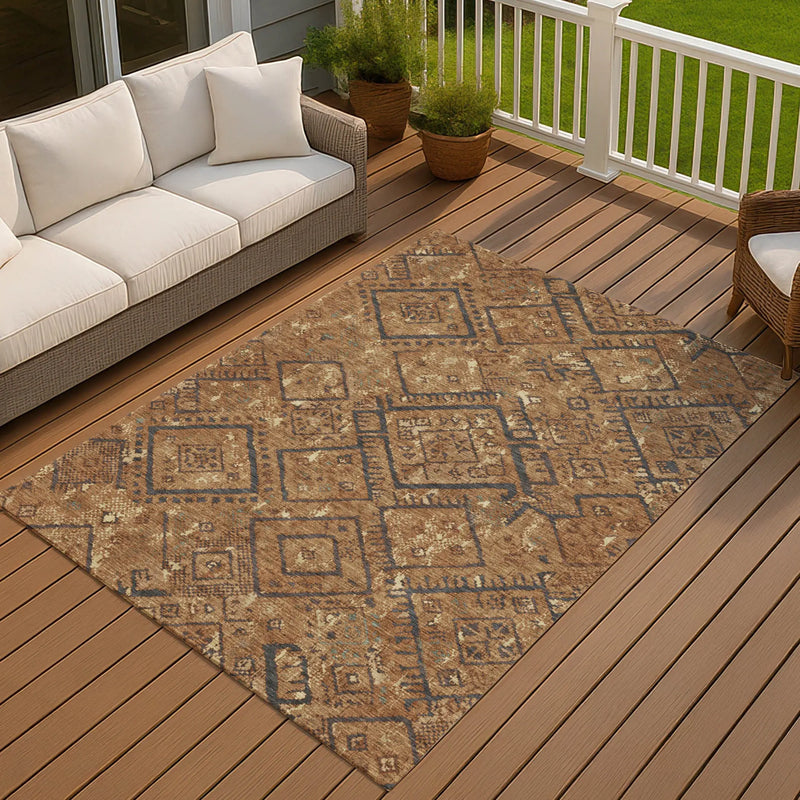 8' X 10' Orange And Gold Geometric Washable Indoor Outdoor Area Rug Homeroots Outdoor