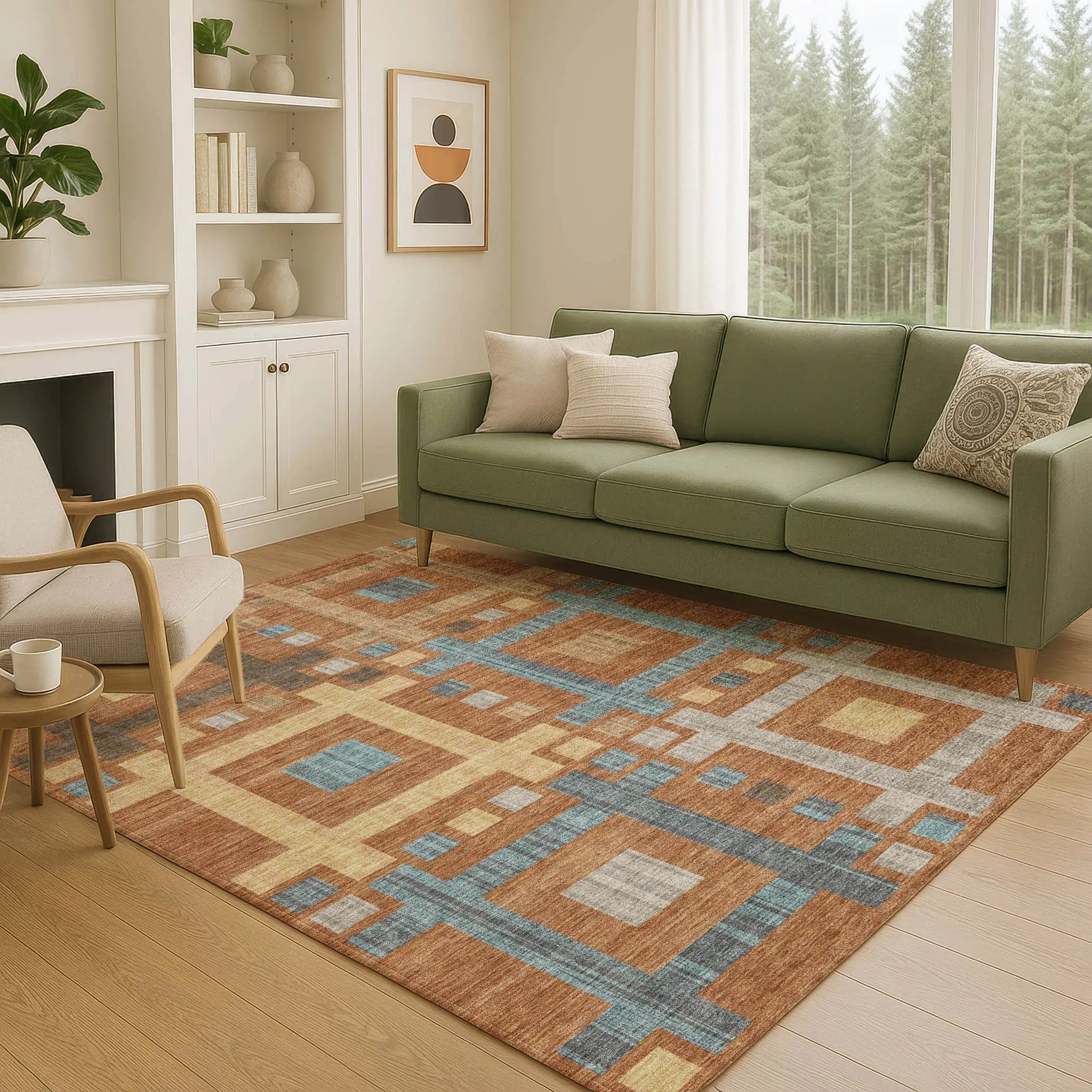 8' X 10' Orange And Gold Geometric Washable Indoor Outdoor Area Rug Homeroots Outdoor