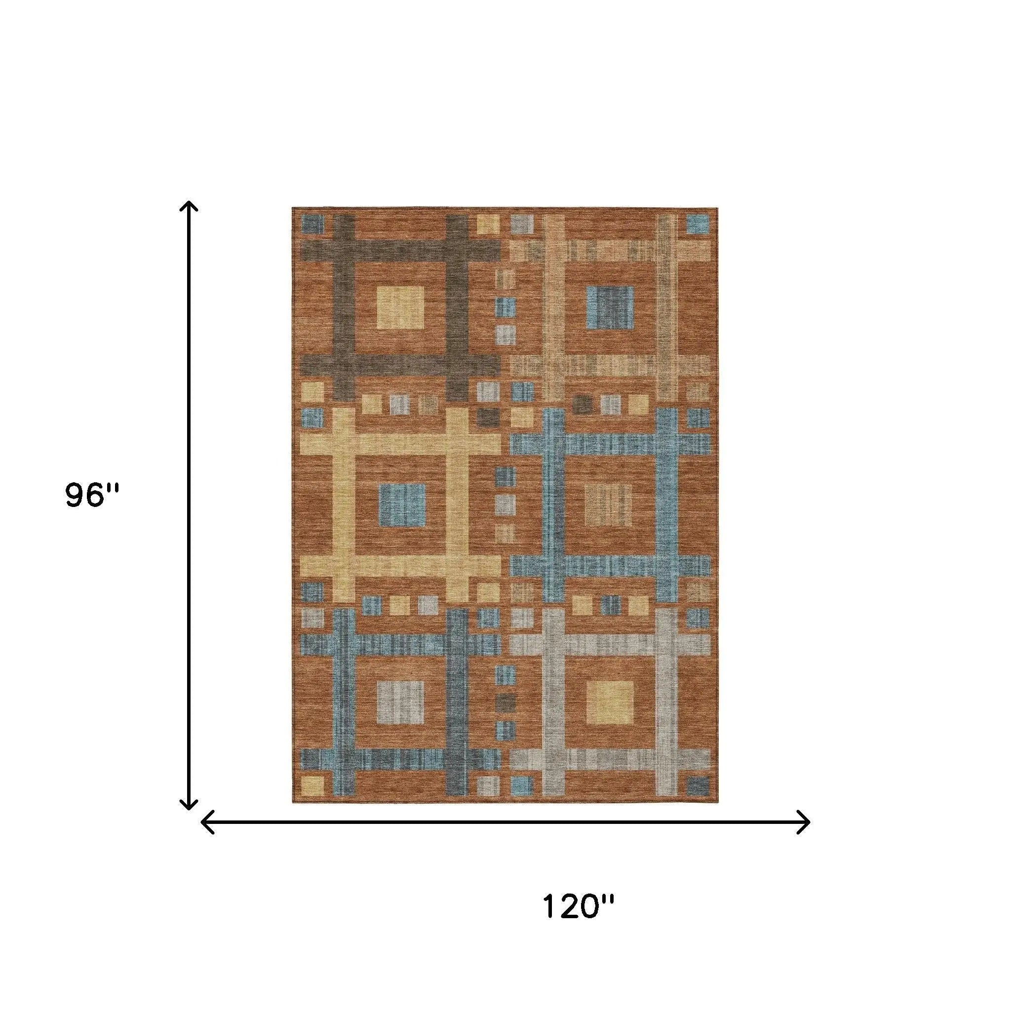 8' X 10' Orange And Gold Geometric Washable Indoor Outdoor Area Rug Homeroots Outdoor