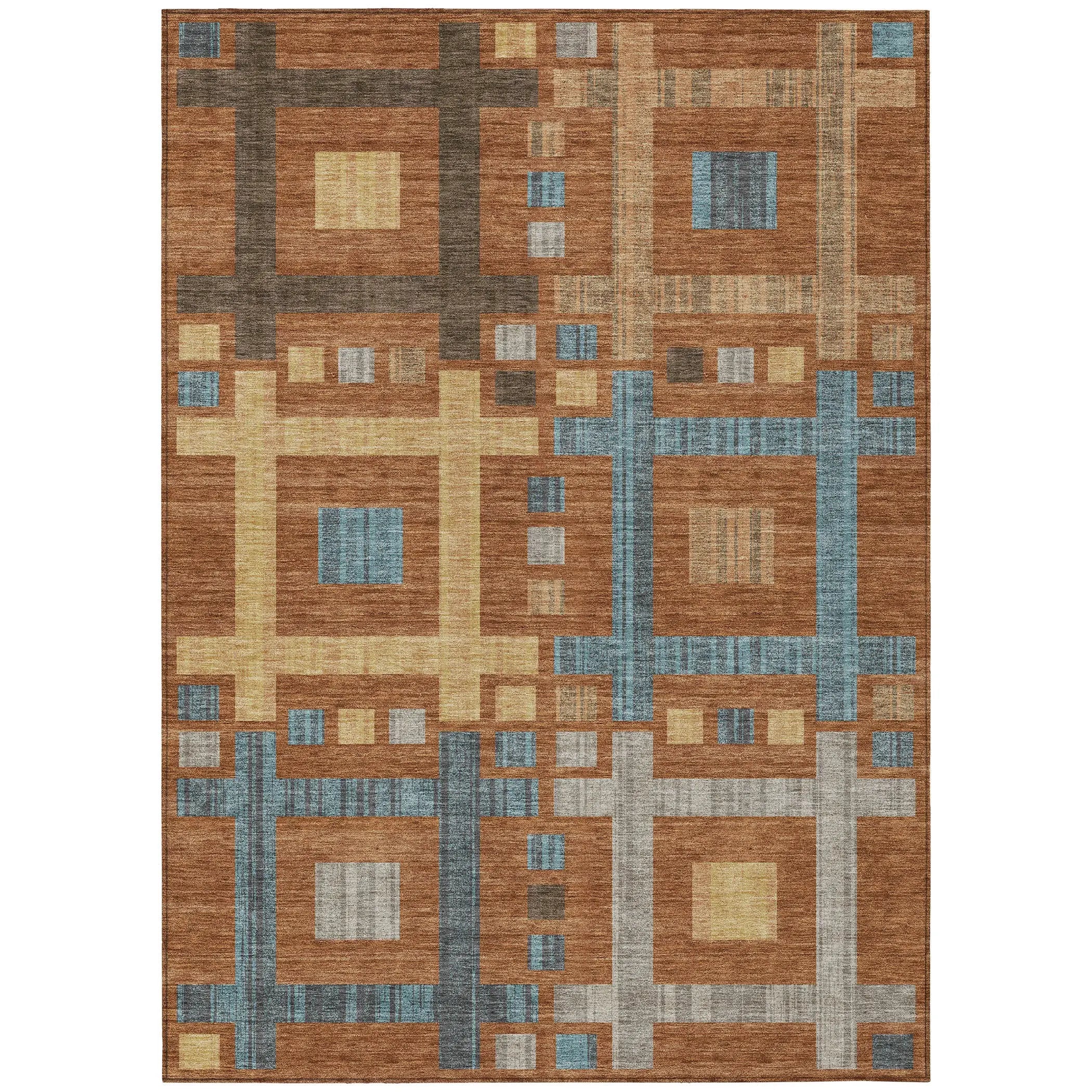 8' X 10' Orange And Gold Geometric Washable Indoor Outdoor Area Rug Homeroots Outdoor