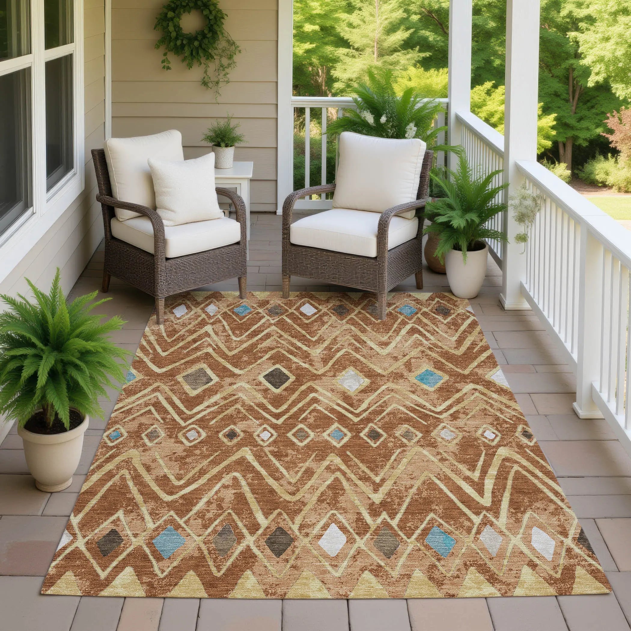 8' X 10' Orange And Graphite Geometric Washable Indoor Outdoor Area Rug Homeroots Outdoor