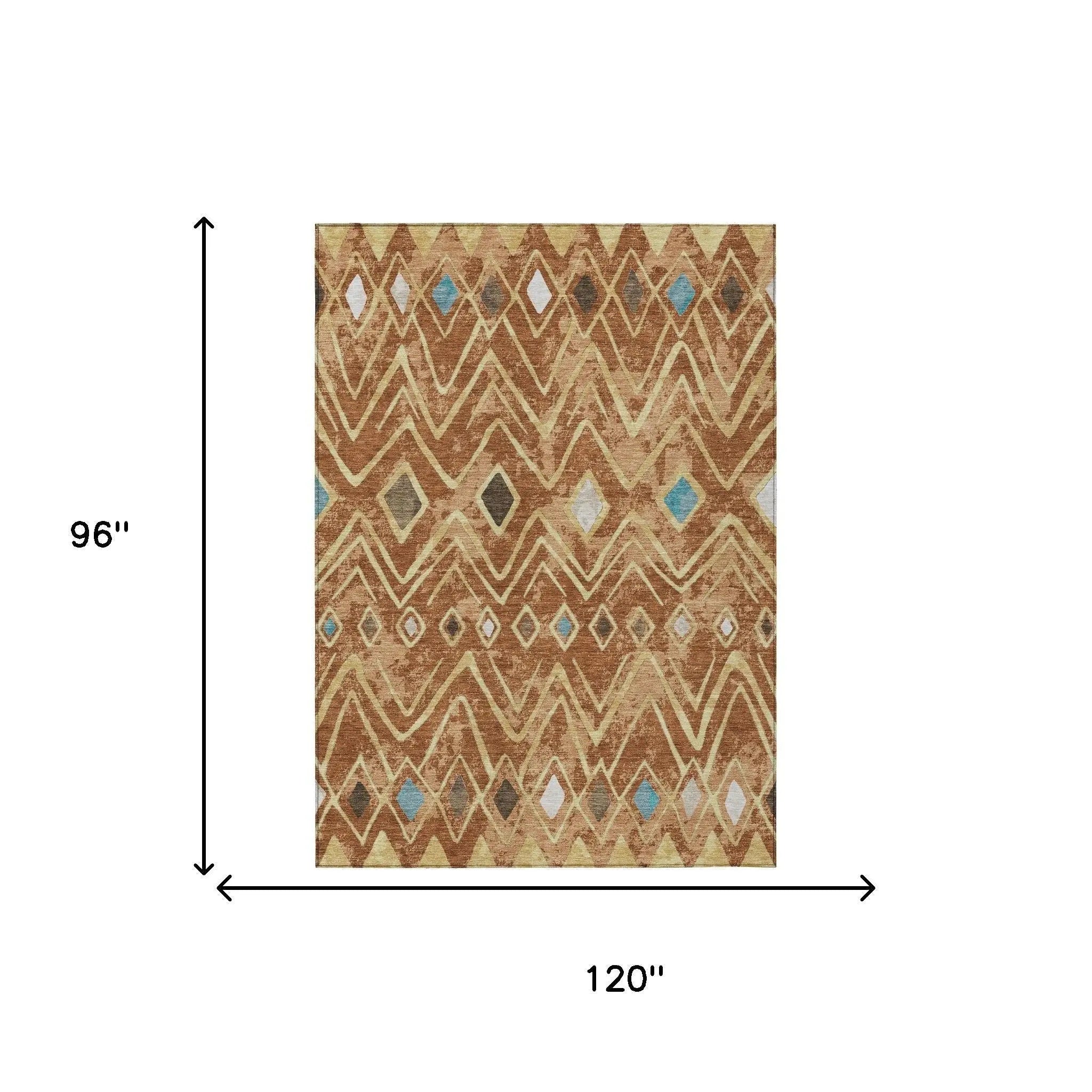 8' X 10' Orange And Graphite Geometric Washable Indoor Outdoor Area Rug Homeroots Outdoor