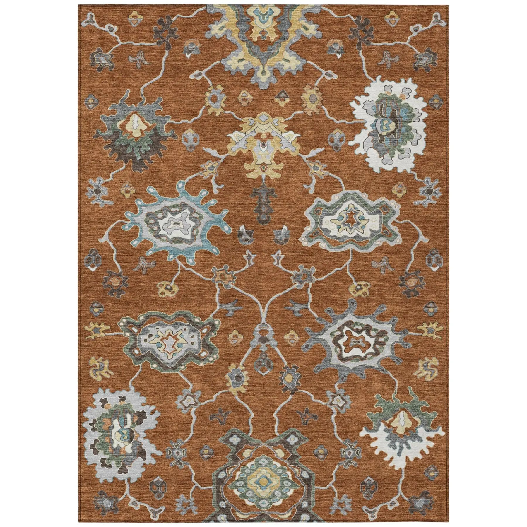 8' X 10' Orange And Gray Oriental Washable Indoor Outdoor Area Rug Homeroots Outdoor