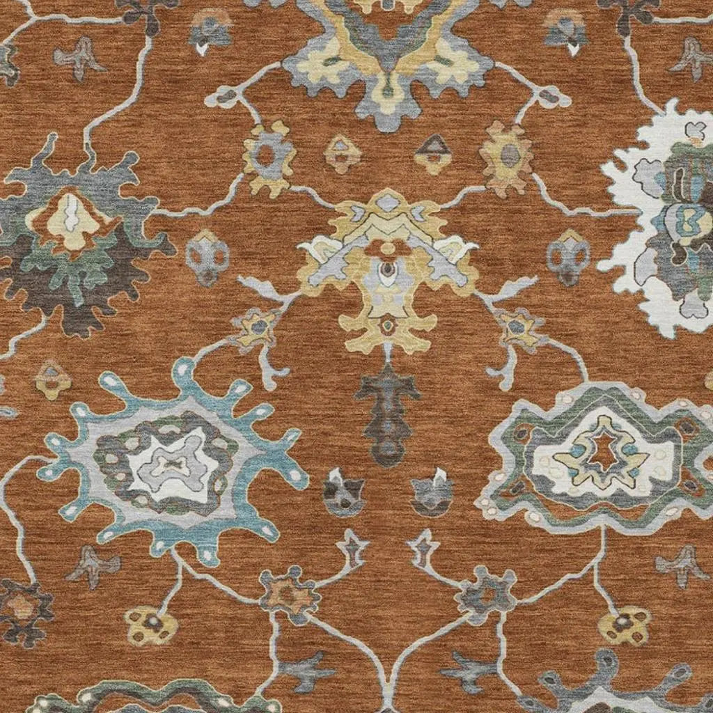 8' X 10' Orange And Gray Oriental Washable Indoor Outdoor Area Rug Homeroots Outdoor