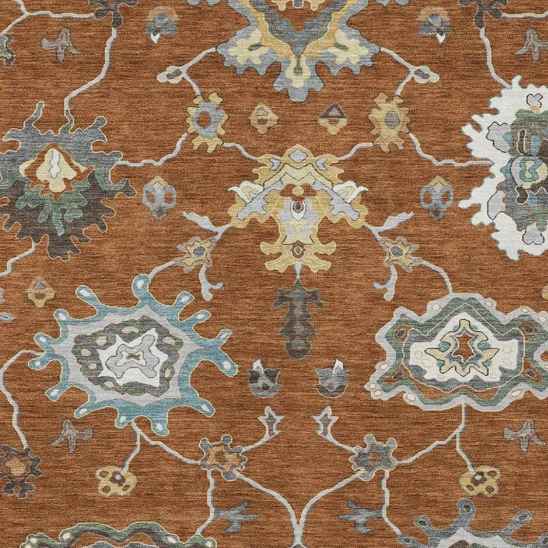 8' X 10' Orange And Gray Oriental Washable Indoor Outdoor Area Rug Homeroots Outdoor