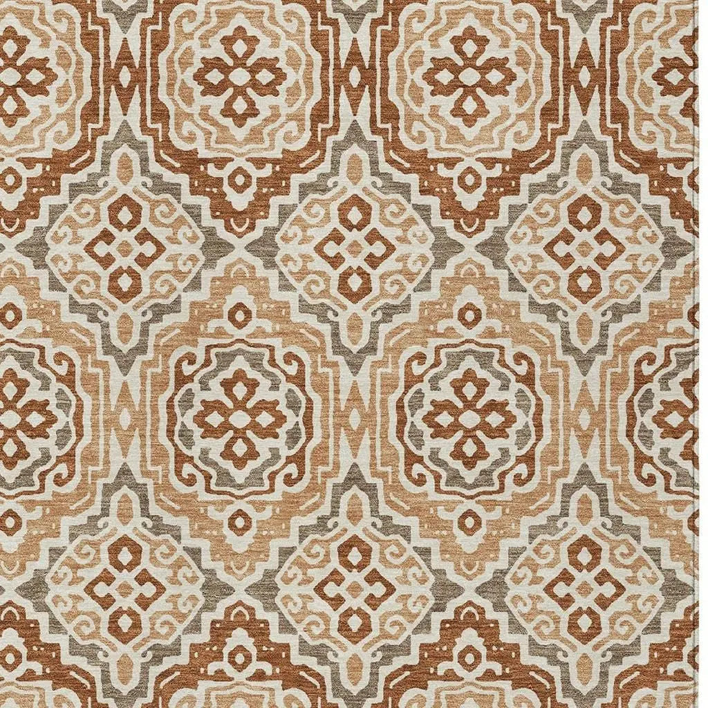 8' X 10' Orange And Gray Tribal Washable Indoor Outdoor Area Rug Homeroots Outdoor