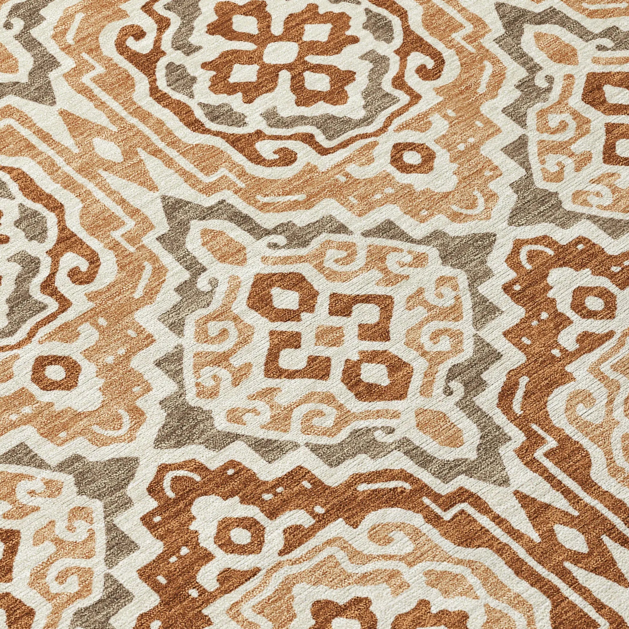 8' X 10' Orange And Gray Tribal Washable Indoor Outdoor Area Rug Homeroots Outdoor