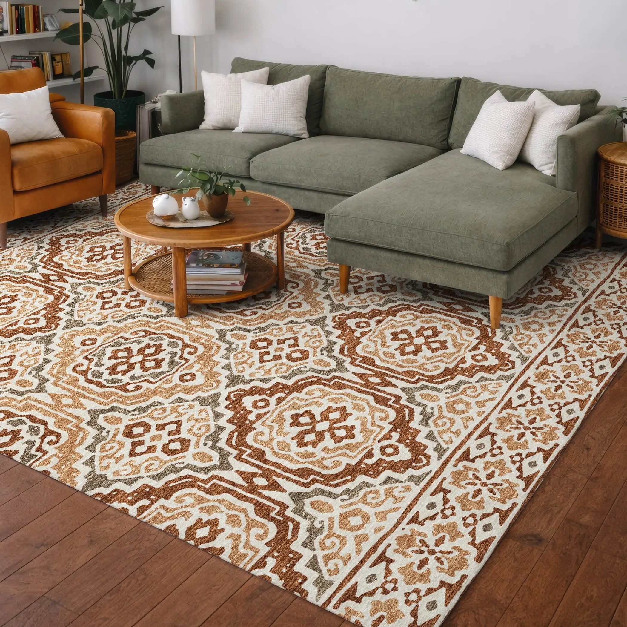8' X 10' Orange And Gray Tribal Washable Indoor Outdoor Area Rug Homeroots Outdoor