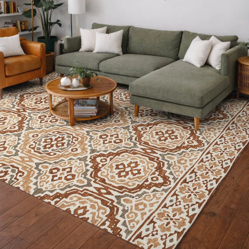 8' X 10' Orange And Gray Tribal Washable Indoor Outdoor Area Rug Homeroots Outdoor
