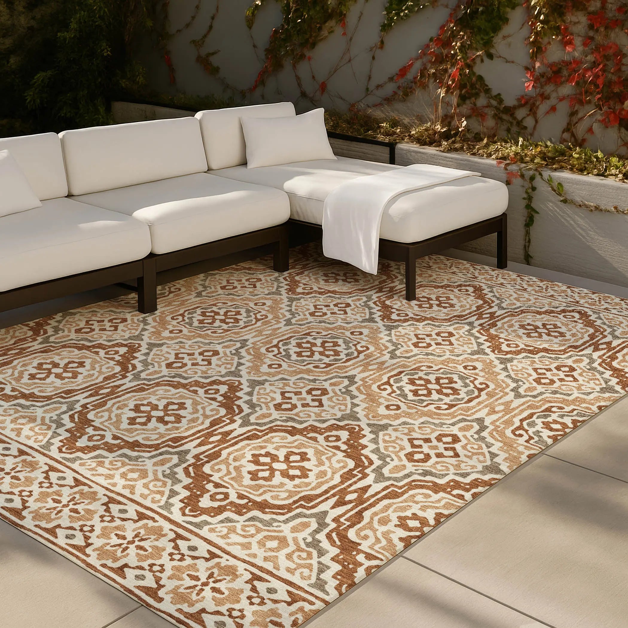 8' X 10' Orange And Gray Tribal Washable Indoor Outdoor Area Rug Homeroots Outdoor