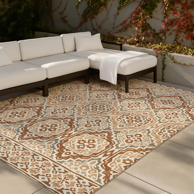 8' X 10' Orange And Gray Tribal Washable Indoor Outdoor Area Rug Homeroots Outdoor