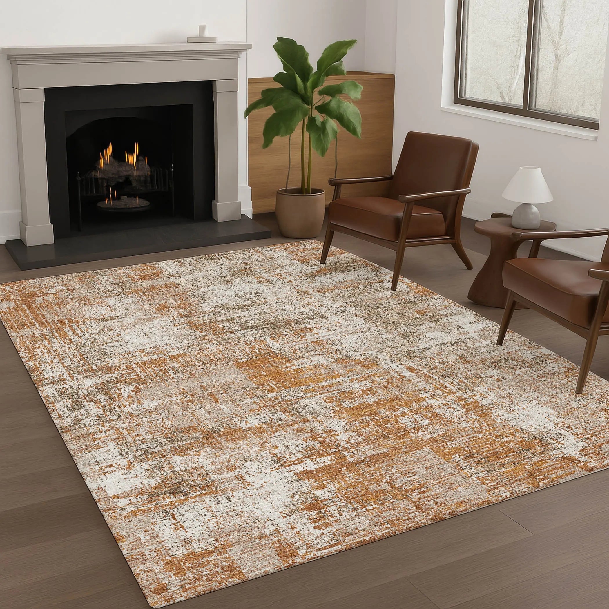 8' X 10' Orange And Green Abstract Washable Indoor Outdoor Area Rug Homeroots Outdoor