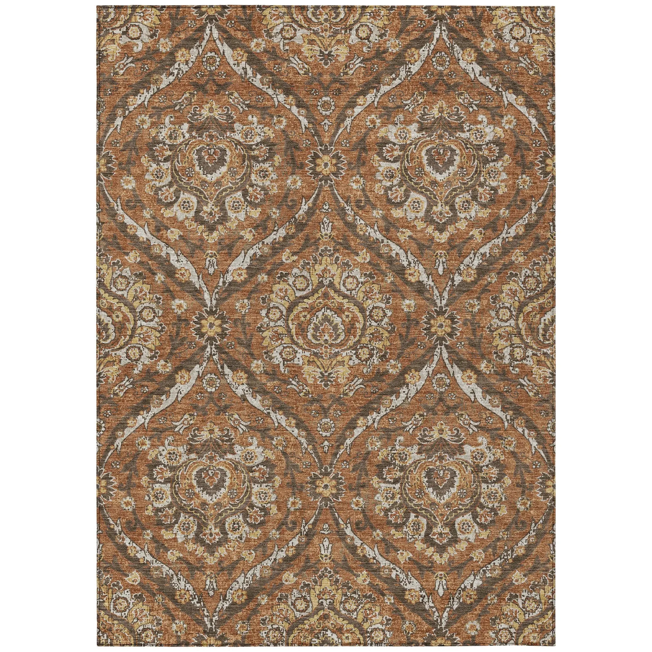 8' X 10' Orange And Green Floral Washable Indoor Outdoor Area Rug Homeroots Outdoor