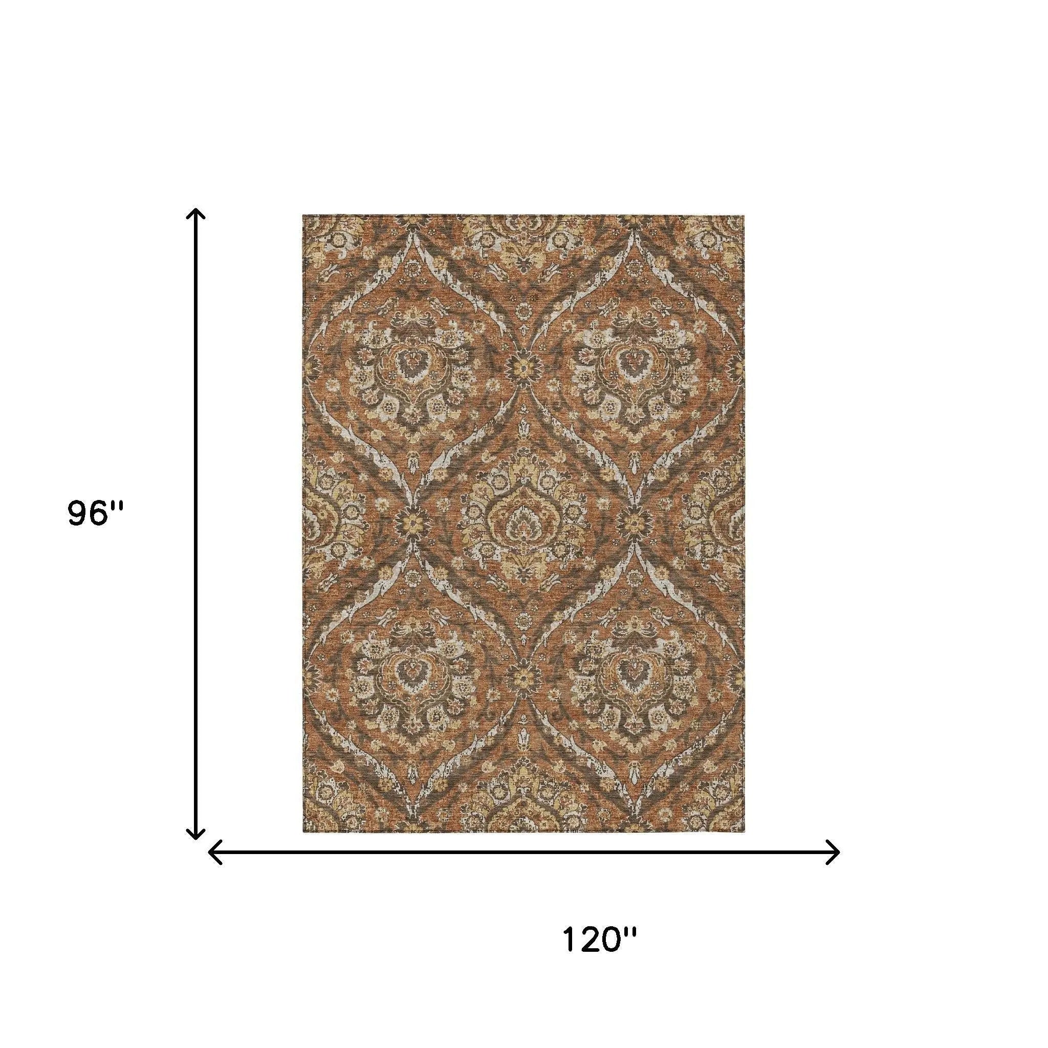 8' X 10' Orange And Green Floral Washable Indoor Outdoor Area Rug Homeroots Outdoor