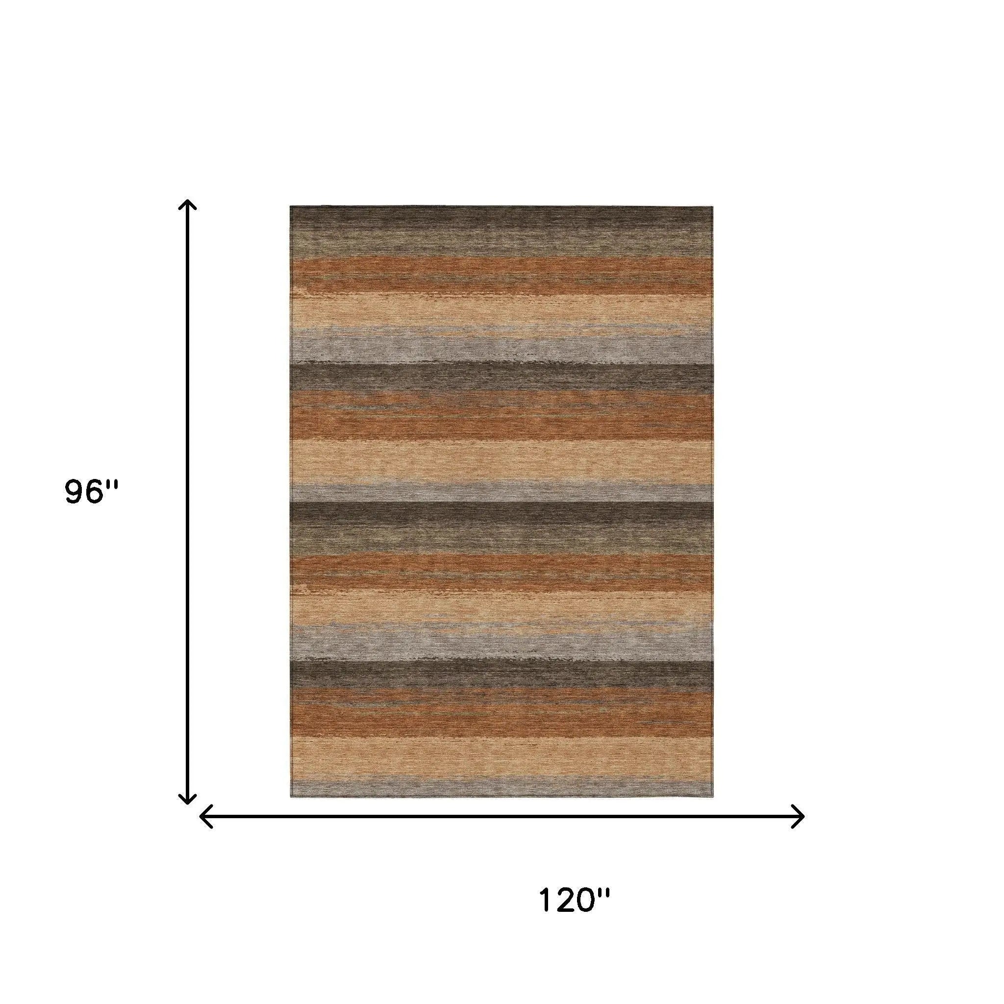 8' X 10' Orange And Green Striped Washable Indoor Outdoor Area Rug Homeroots Outdoor