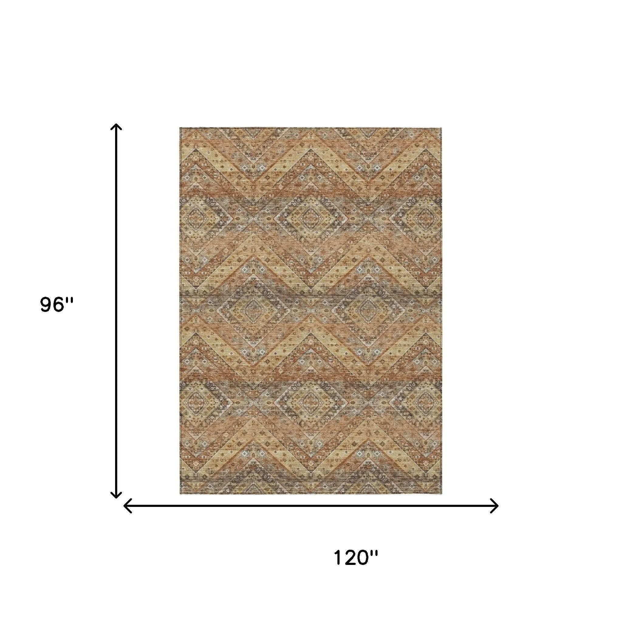 8' X 10' Orange And Green Tribal Washable Indoor Outdoor Area Rug Homeroots Outdoor