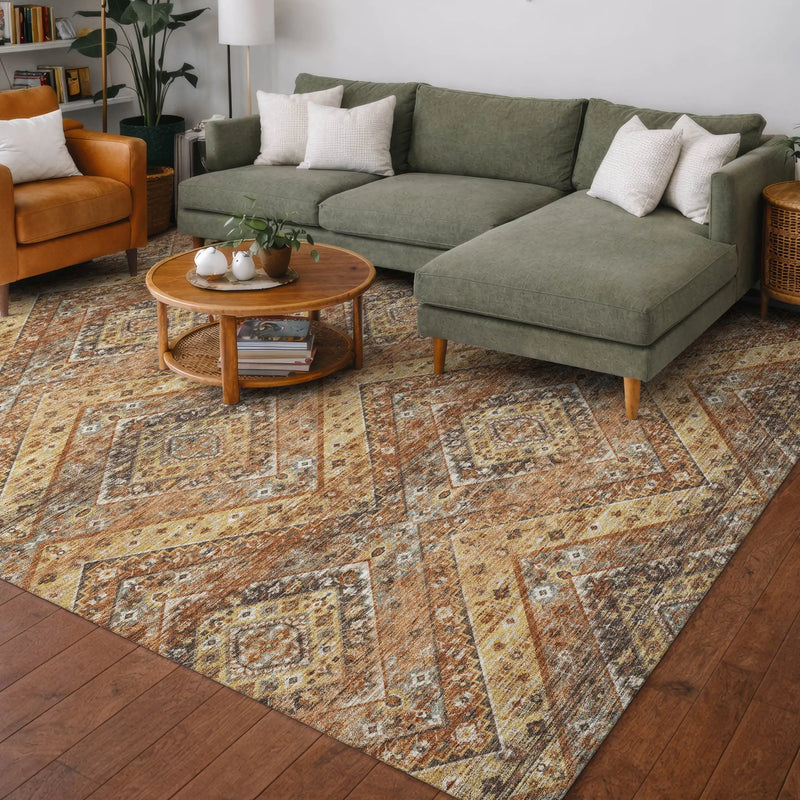8' X 10' Orange And Green Tribal Washable Indoor Outdoor Area Rug Homeroots Outdoor