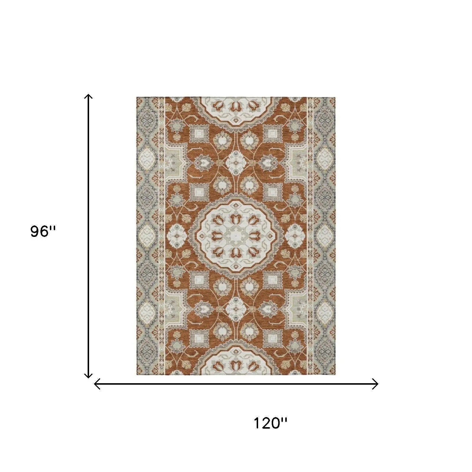 8' X 10' Orange And Ivory Floral Medallion Washable Indoor Outdoor Area Rug Homeroots Outdoor
