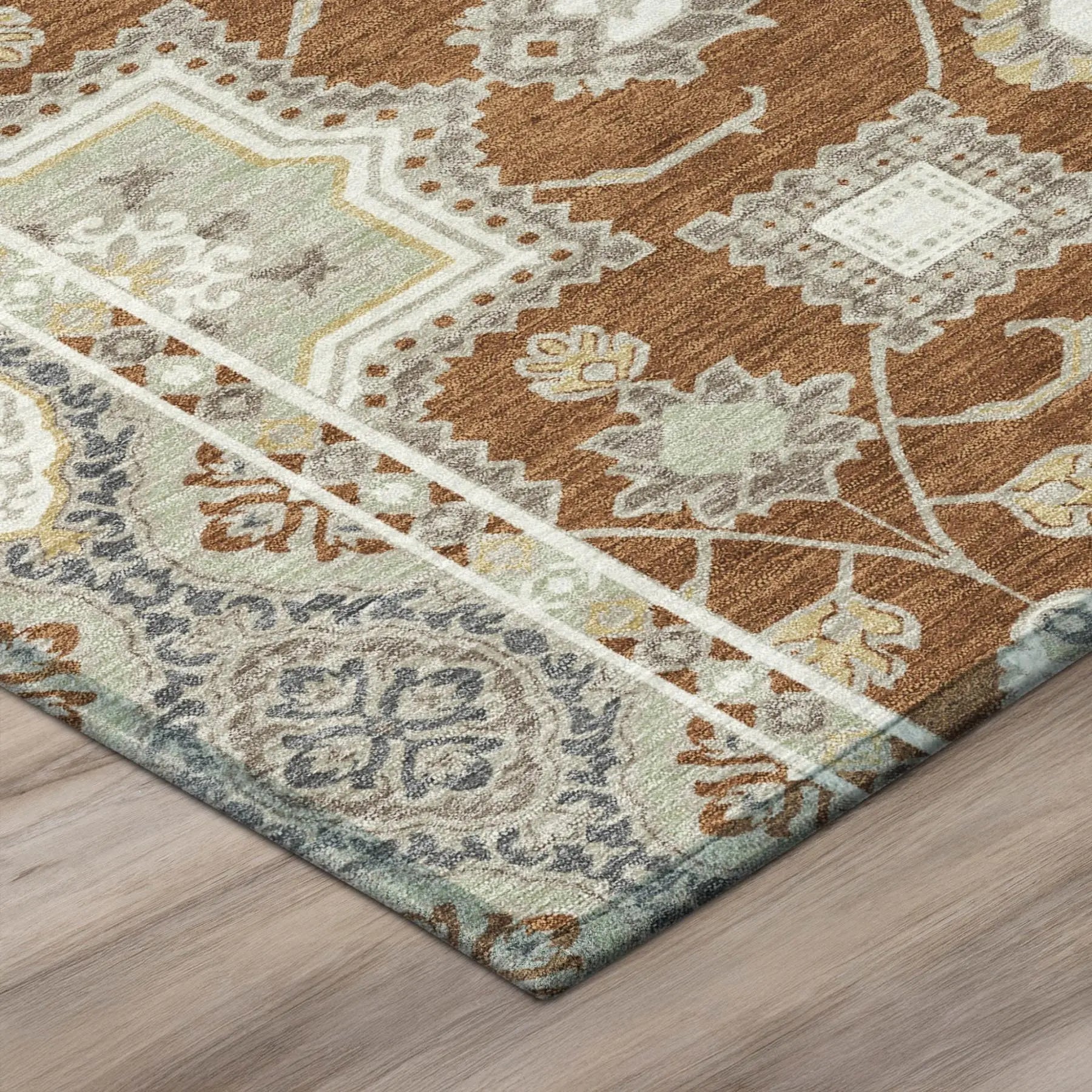 8' X 10' Orange And Ivory Floral Medallion Washable Indoor Outdoor Area Rug Homeroots Outdoor
