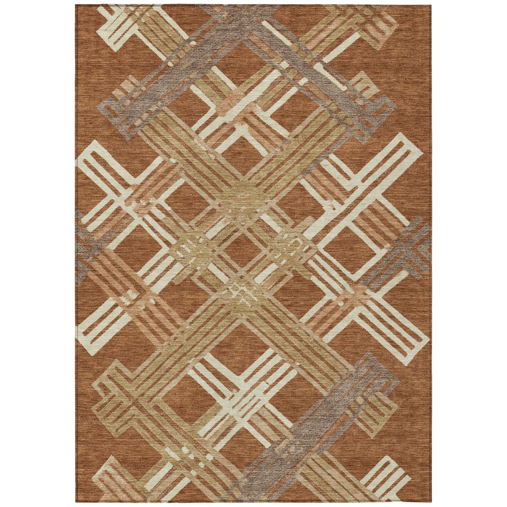 8' X 10' Orange And Ivory Geometric Washable Indoor Outdoor Area Rug Homeroots Outdoor