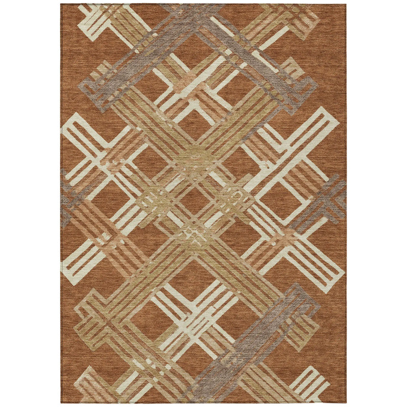 8' X 10' Orange And Ivory Geometric Washable Indoor Outdoor Area Rug Homeroots Outdoor