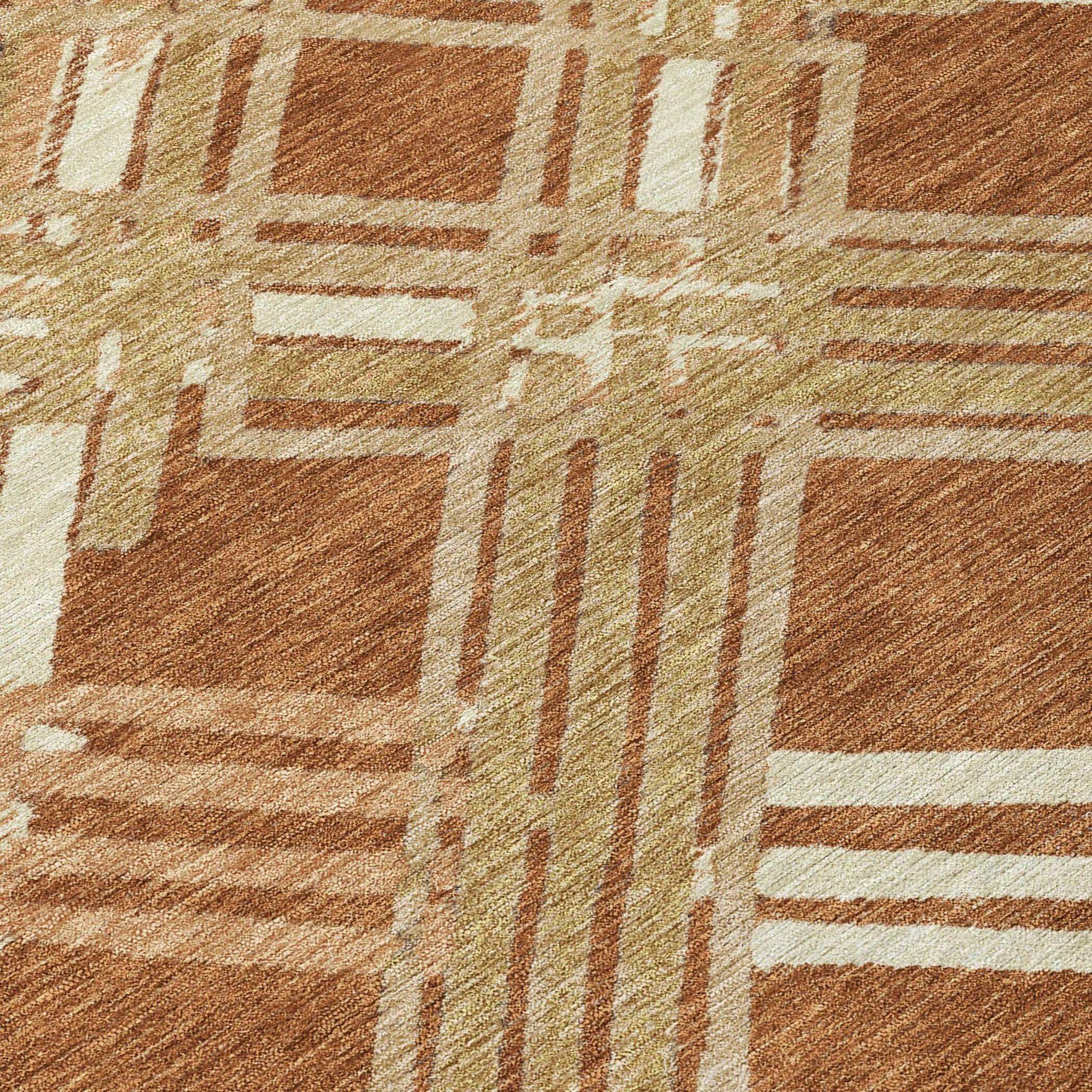 8' X 10' Orange And Ivory Geometric Washable Indoor Outdoor Area Rug Homeroots Outdoor
