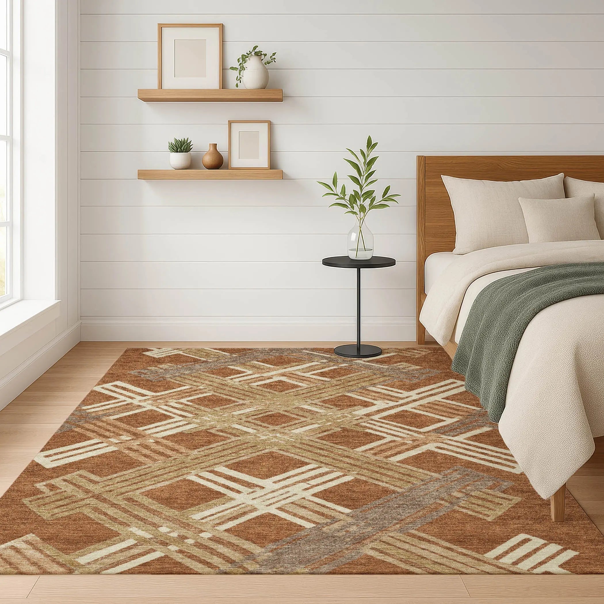 8' X 10' Orange And Ivory Geometric Washable Indoor Outdoor Area Rug Homeroots Outdoor