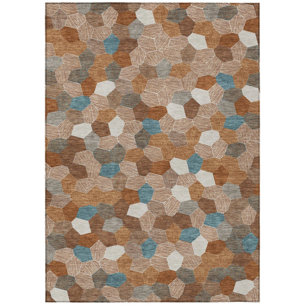 8' X 10' Orange And Ivory Geometric Washable Indoor Outdoor Area Rug Homeroots Outdoor