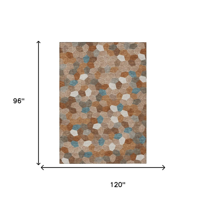8' X 10' Orange And Ivory Geometric Washable Indoor Outdoor Area Rug Homeroots Outdoor