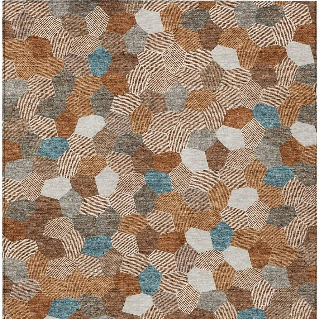 8' X 10' Orange And Ivory Geometric Washable Indoor Outdoor Area Rug Homeroots Outdoor