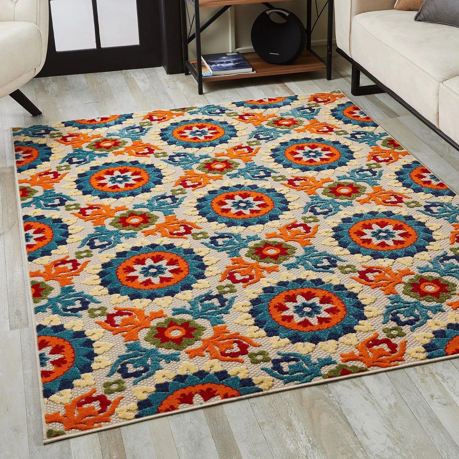 8' X 10' Orange And Ivory Indoor Outdoor Area Rug Homeroots Outdoor