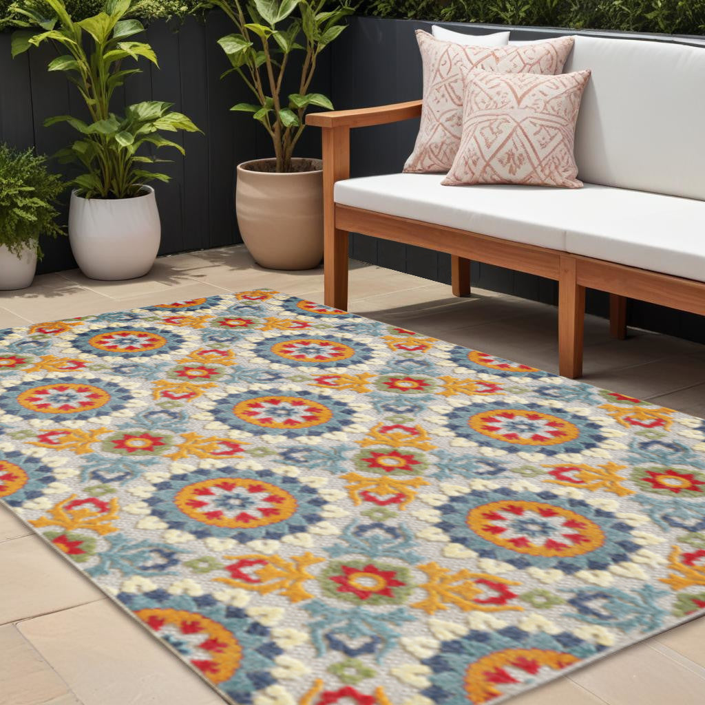 8' X 10' Orange And Ivory Indoor Outdoor Area Rug Homeroots Outdoor