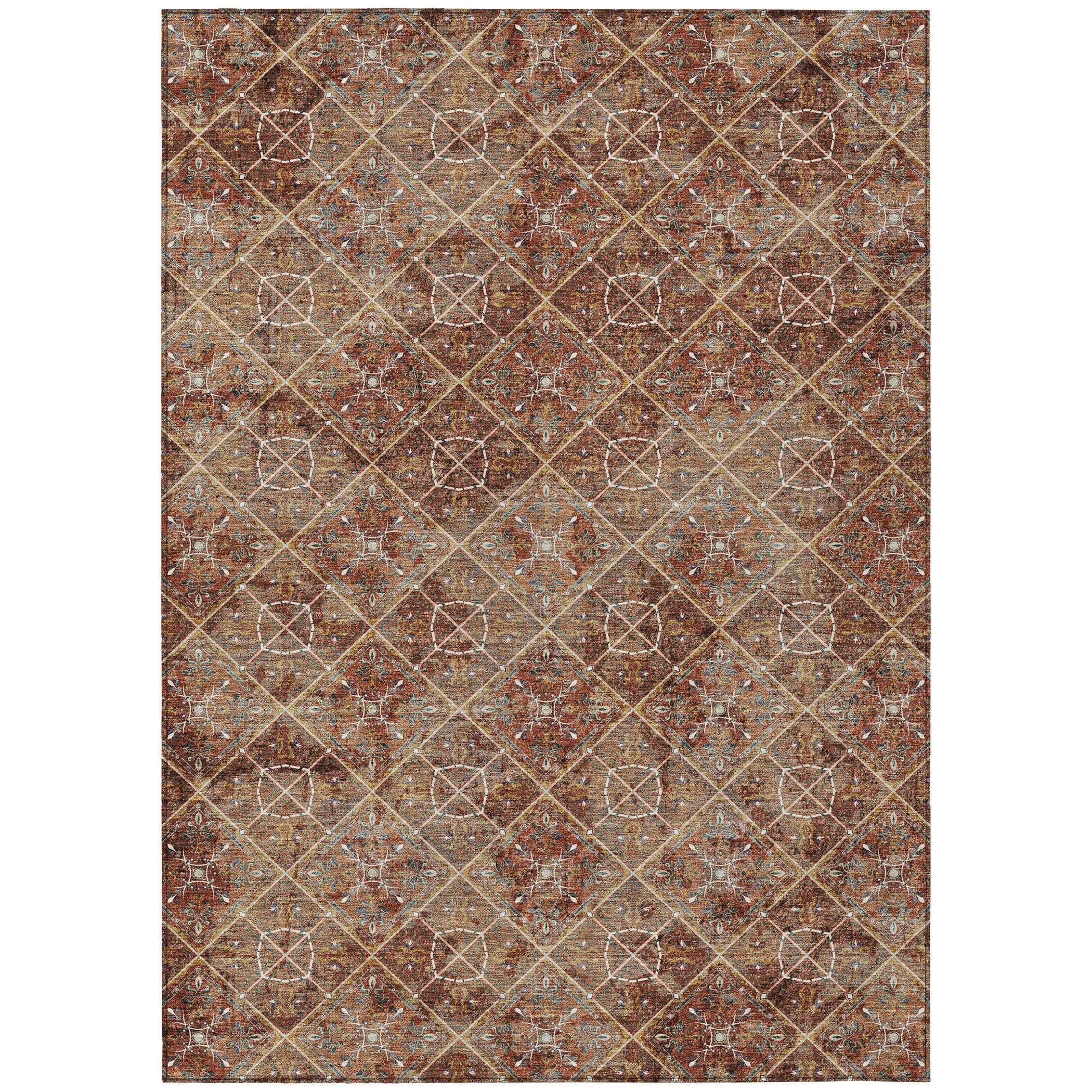 8' X 10' Orange And Khaki Geometric Washable Indoor Outdoor Area Rug Homeroots Outdoor