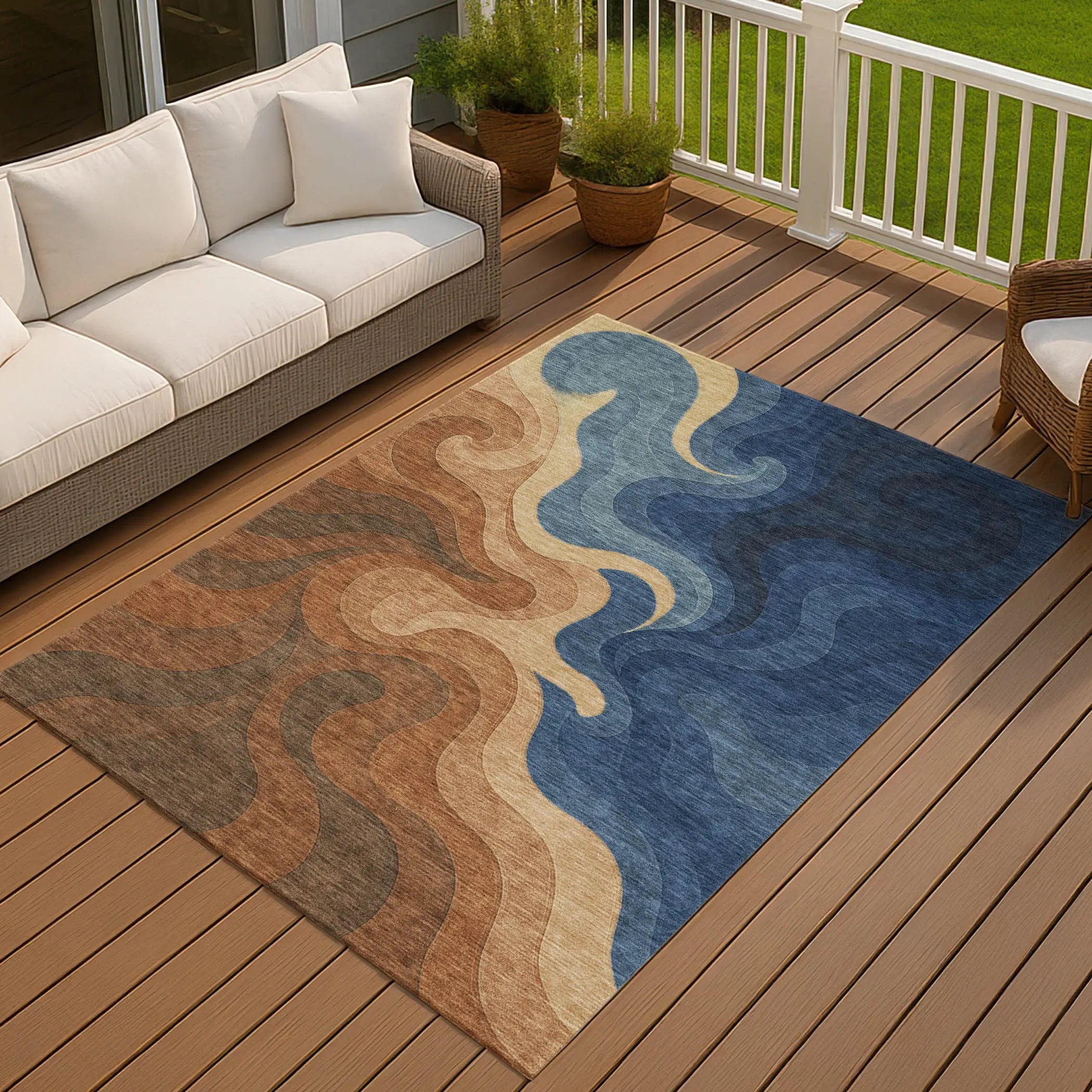 8' X 10' Orange And Navy Blue Abstract Washable Indoor Outdoor Area Rug Homeroots Outdoor