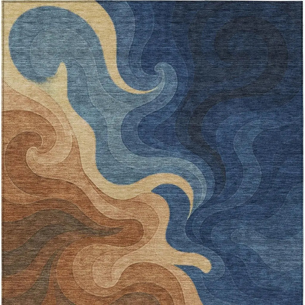 8' X 10' Orange And Navy Blue Abstract Washable Indoor Outdoor Area Rug Homeroots Outdoor